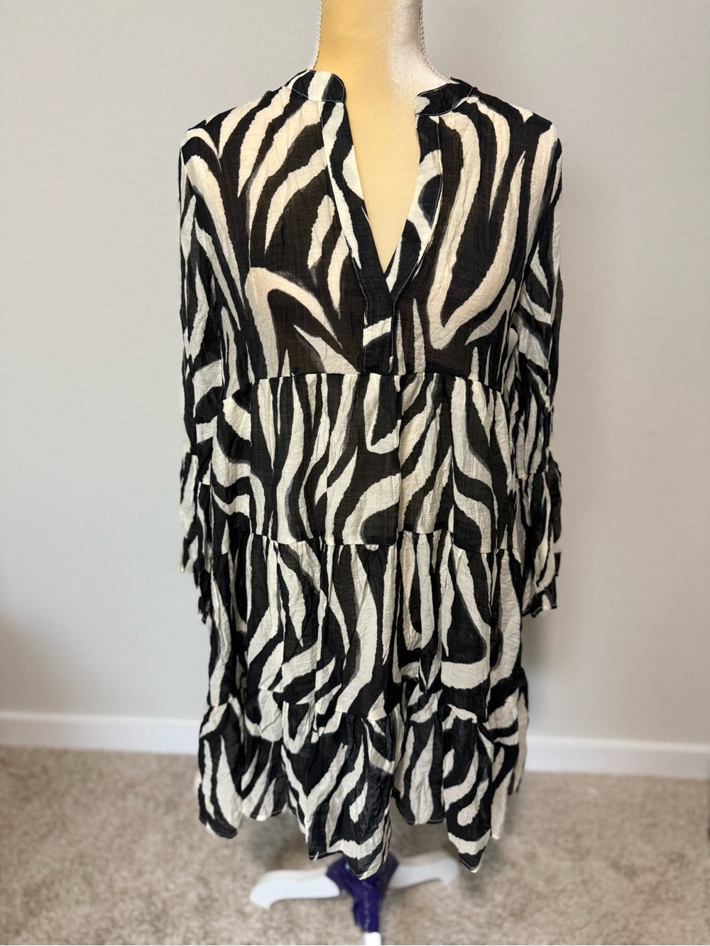 Black & White Zebra Print Tiered Women's Dress